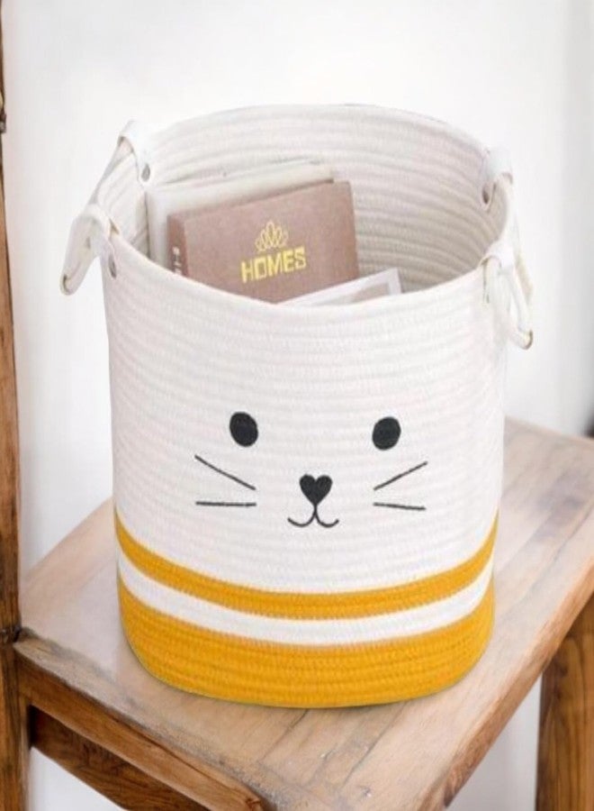 DOLCE CASA Kids Lid Basket With Beautiful Characters - Rope Storage Basket For Baby Diaper, Stuffed Animal Storage Bin Rope Basket For Kids Toy, Baby Laundry Baskets with Lid. (Yellow Cat) - Image 2